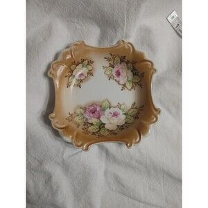 Vintage Ucagco Ceramic Rose candy trinket dish Japan 7 inches scalloped edge